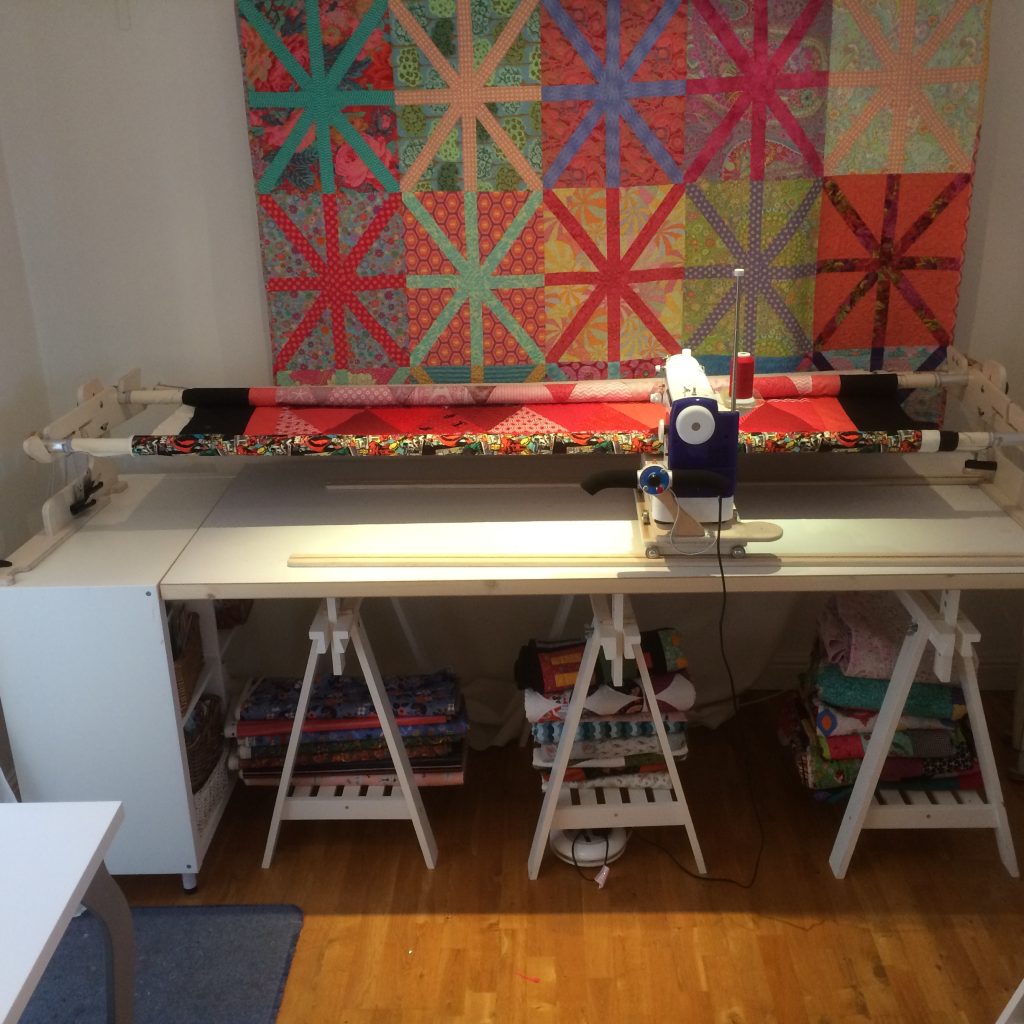 triangle quilt on the 8-foot Machine Quilter frame
