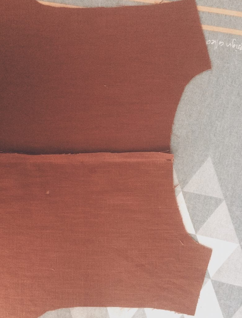 two halfs of garment back stitched together